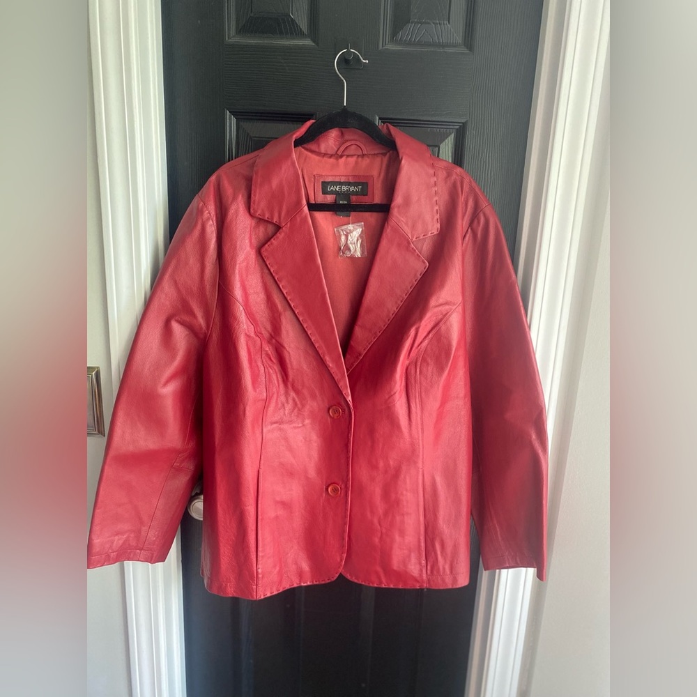 Lane Bryant 100% Genuine Red Leather Jacket-Size 22/24